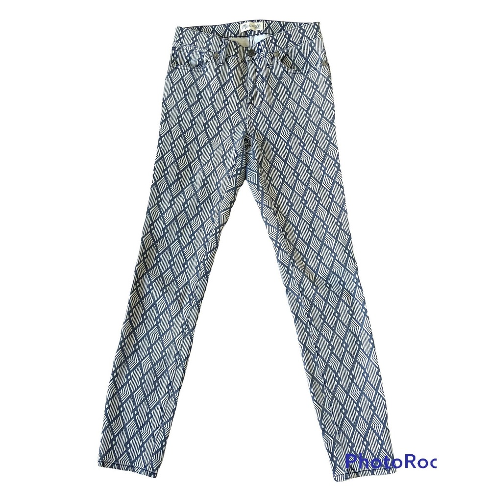 Madewell Jeans Womens 24 Blue White Geometric Pattern High Riser Skinny Pants